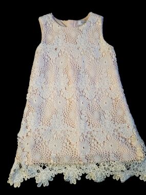 Girls White Lace Overlay Casual Dress
